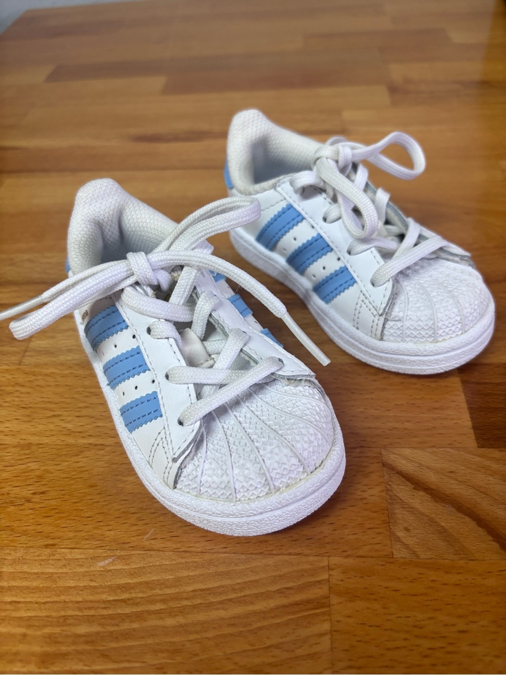 Adidas Toddler Sneakers White Light Blue Stripes Lace-Up Shoes